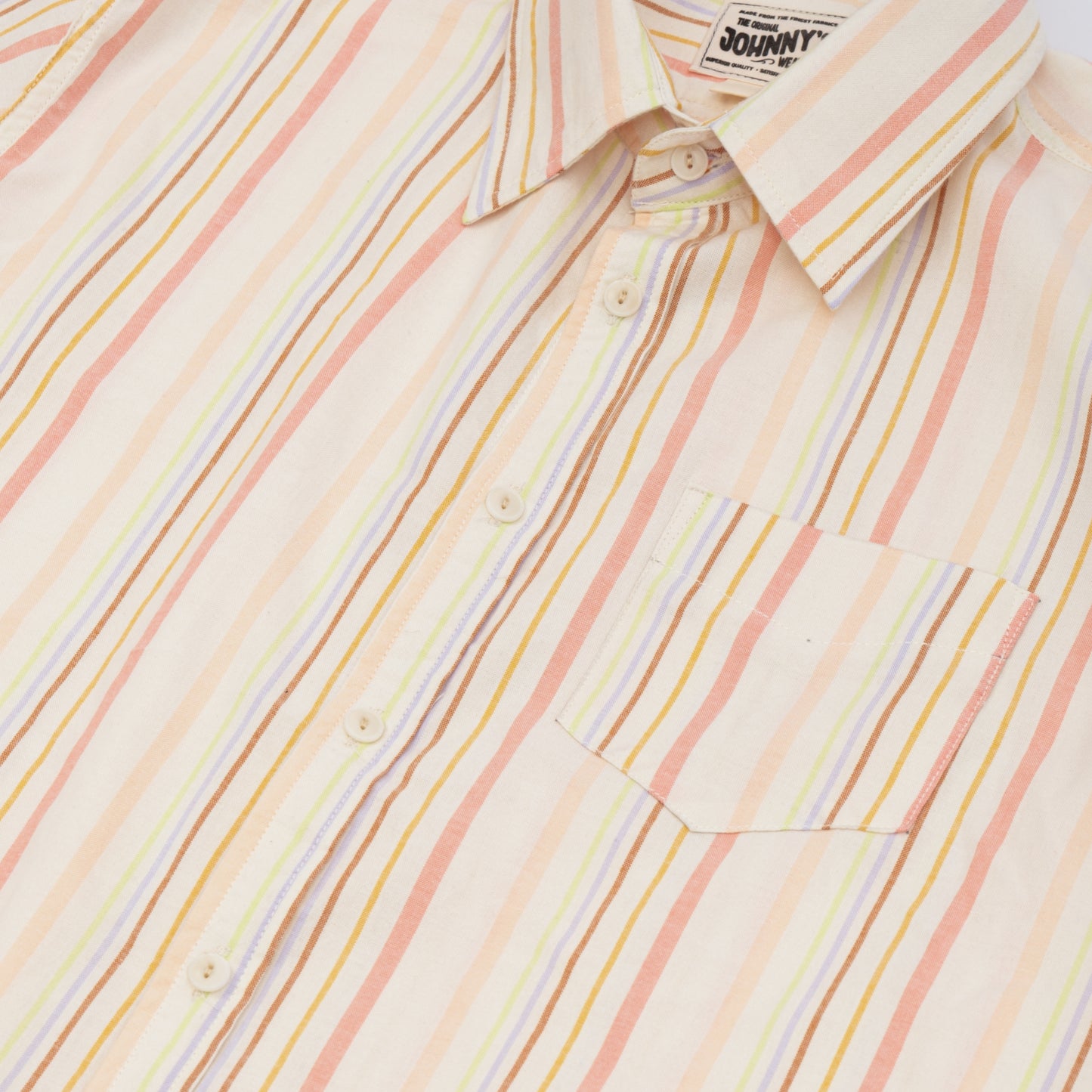 Brushed Oxford S/S Button Down Shirt - Salmon Stripe