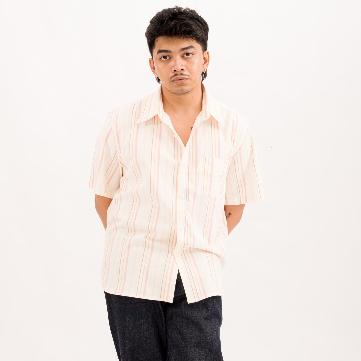 Brushed Oxford S/S Button Down Shirt - Salmon Stripe