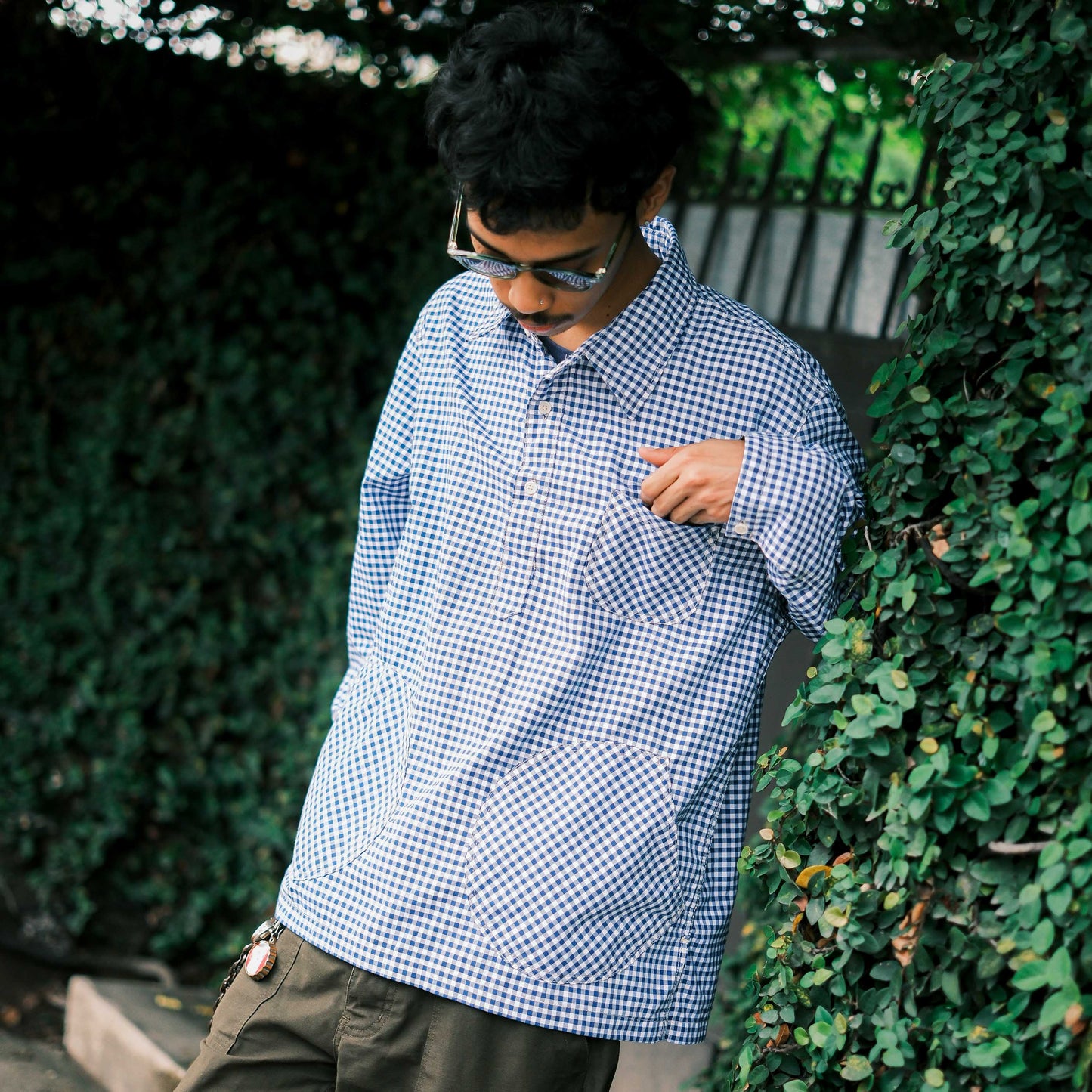 Oxford Half-Placket Overshirt - Blue Gingham