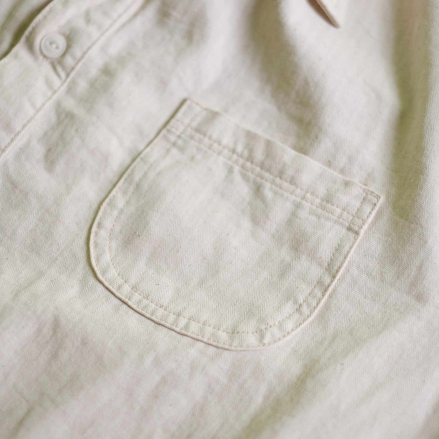 Herringbone Twill Half Placket Overshirt - Natural