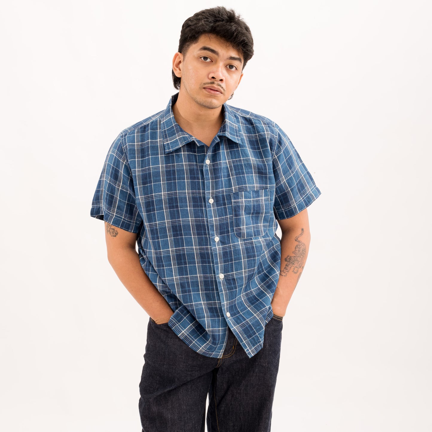 Linen Camp Shirt - Indigo Plaid