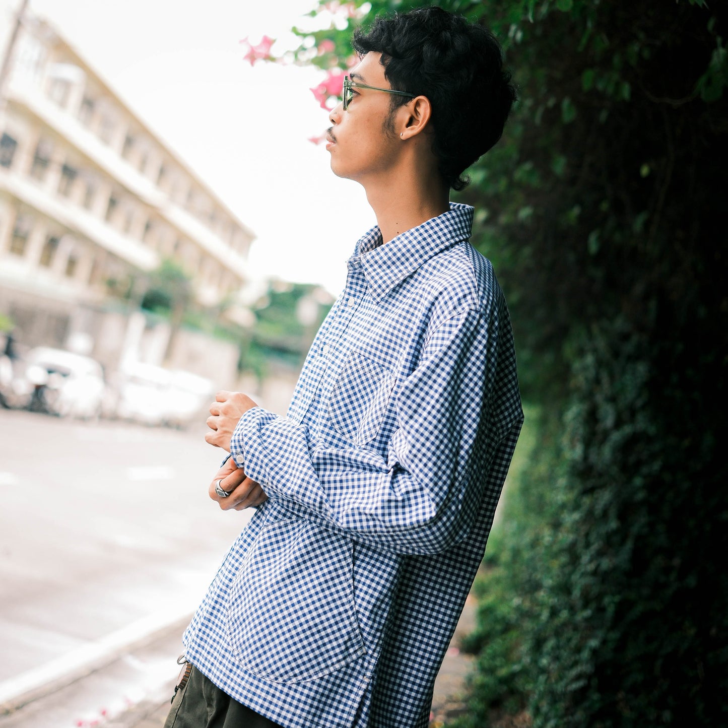 Oxford Half-Placket Overshirt - Blue Gingham