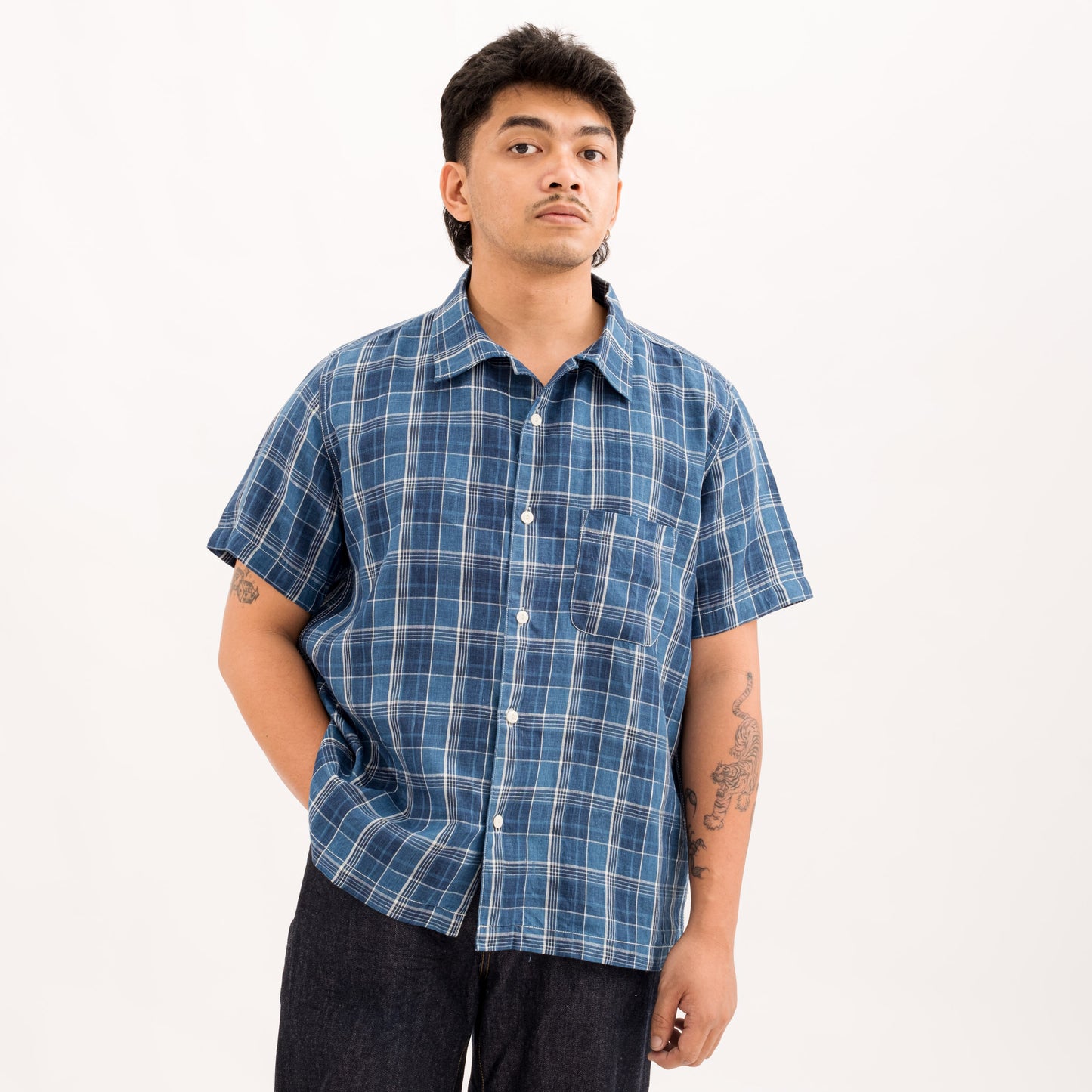 Linen Camp Shirt - Indigo Plaid