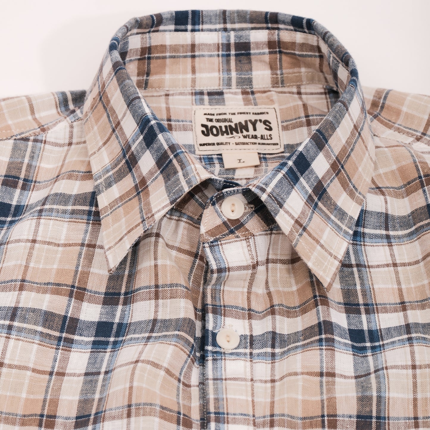 Linen S/S Popover Shirt - Tan Brown Plaid