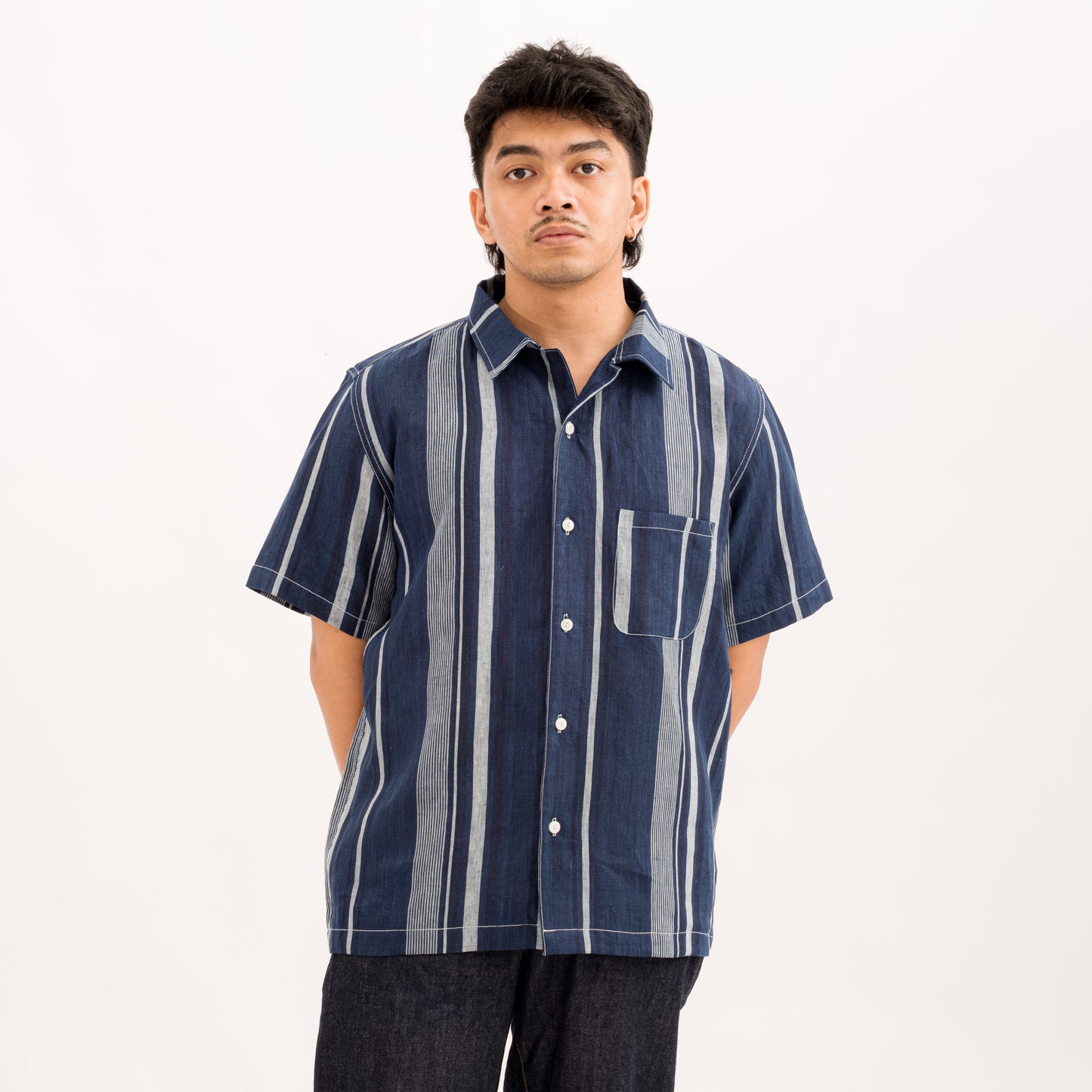 Linen Camp Shirt - Indigo Stripe