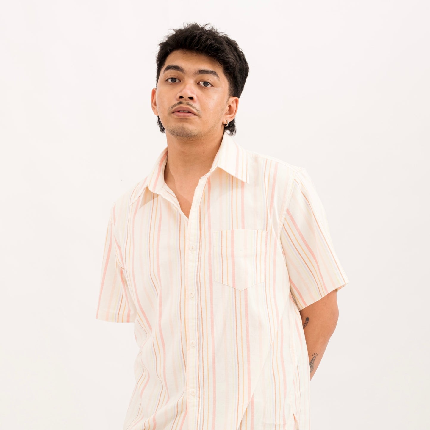 Brushed Oxford S/S Button Down Shirt - Salmon Stripe