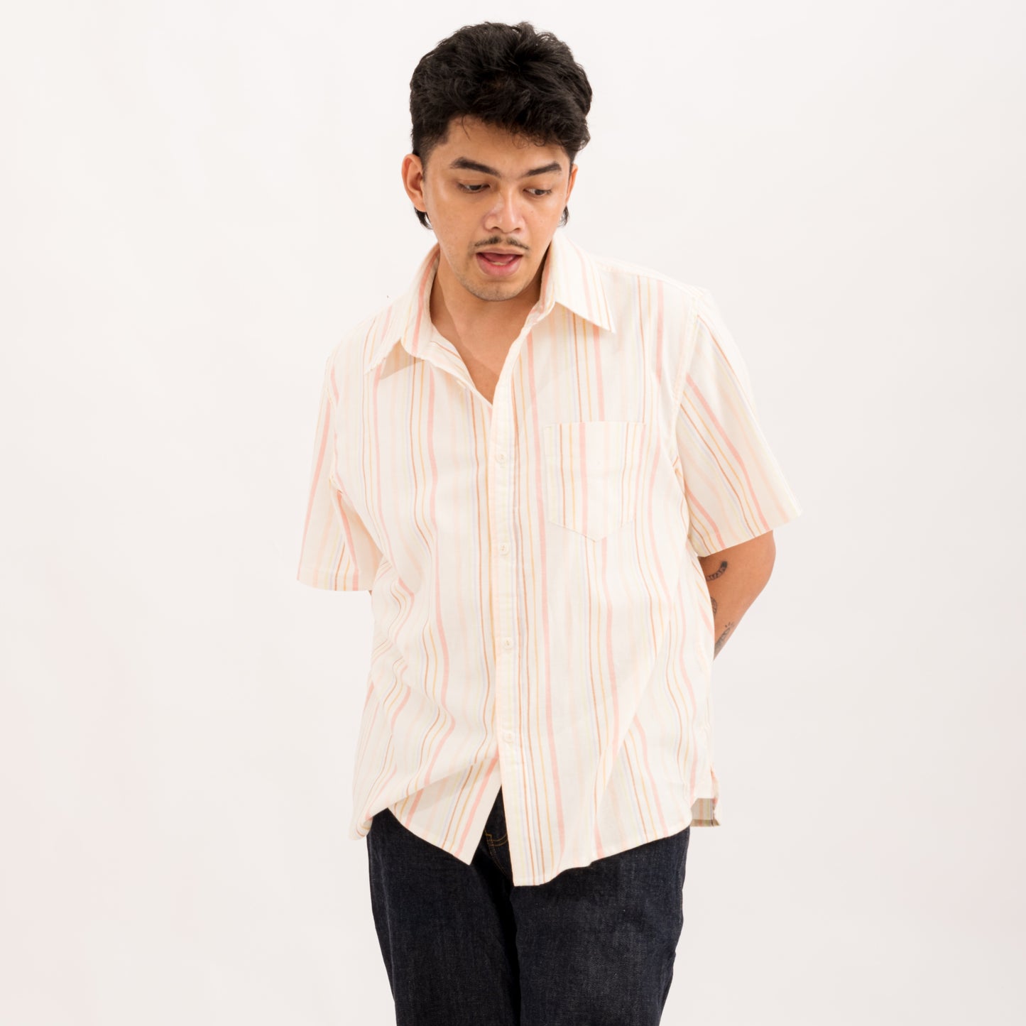 Brushed Oxford S/S Button Down Shirt - Salmon Stripe