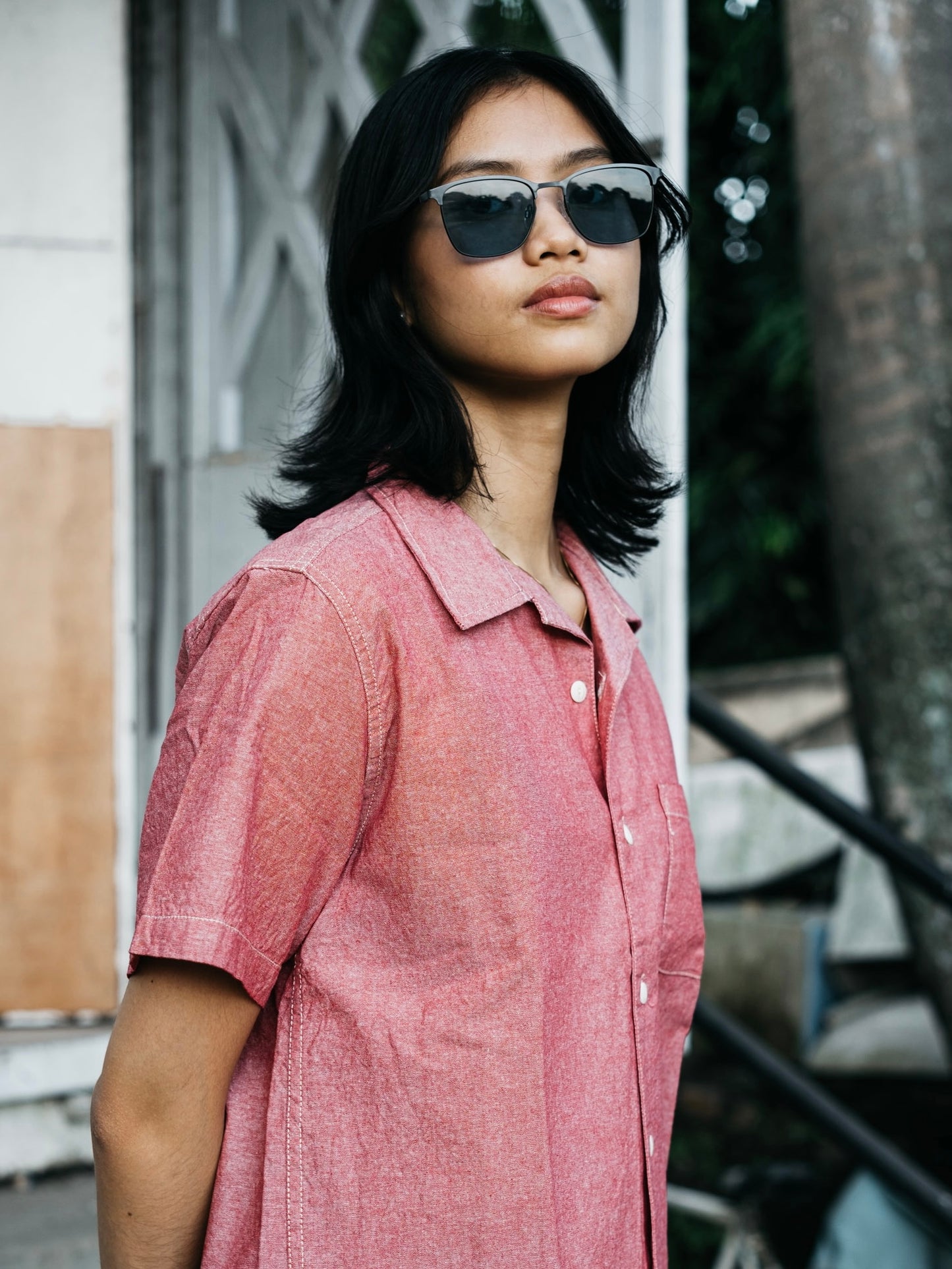 Chambray Camp Shirt - Burgundy