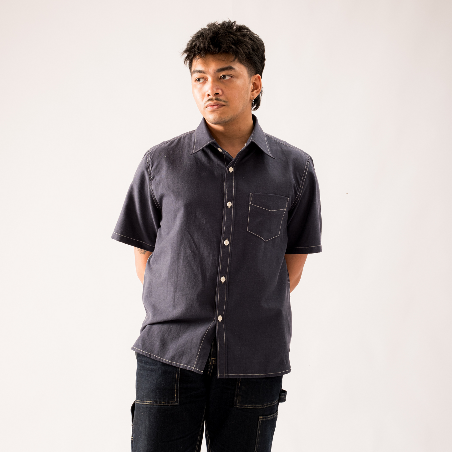 Lightweight Oxford S/S Button Down Shirt - Dark Blue