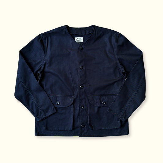 Twill Collarless Jacket - Midnight Blue