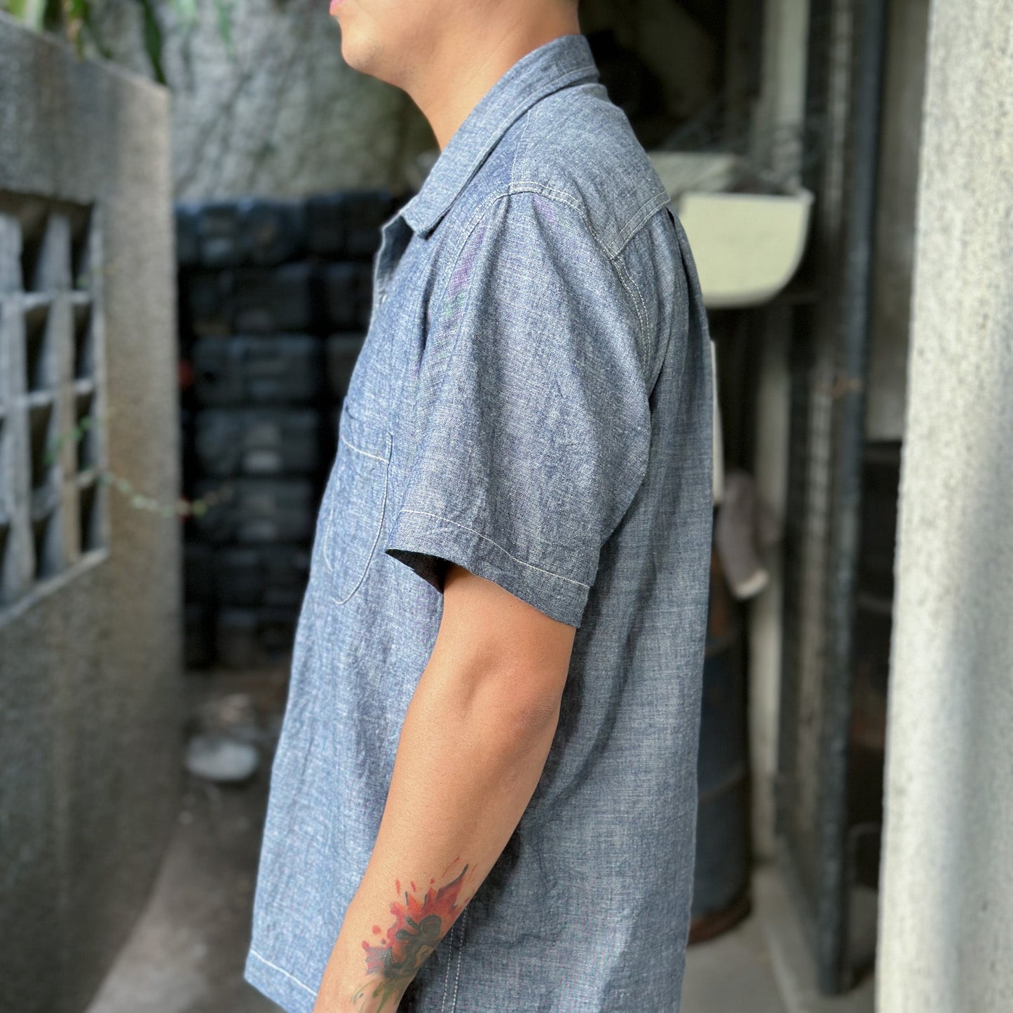 Chambray Camp Shirt - Dark Blue - Johnny's Wear Alls