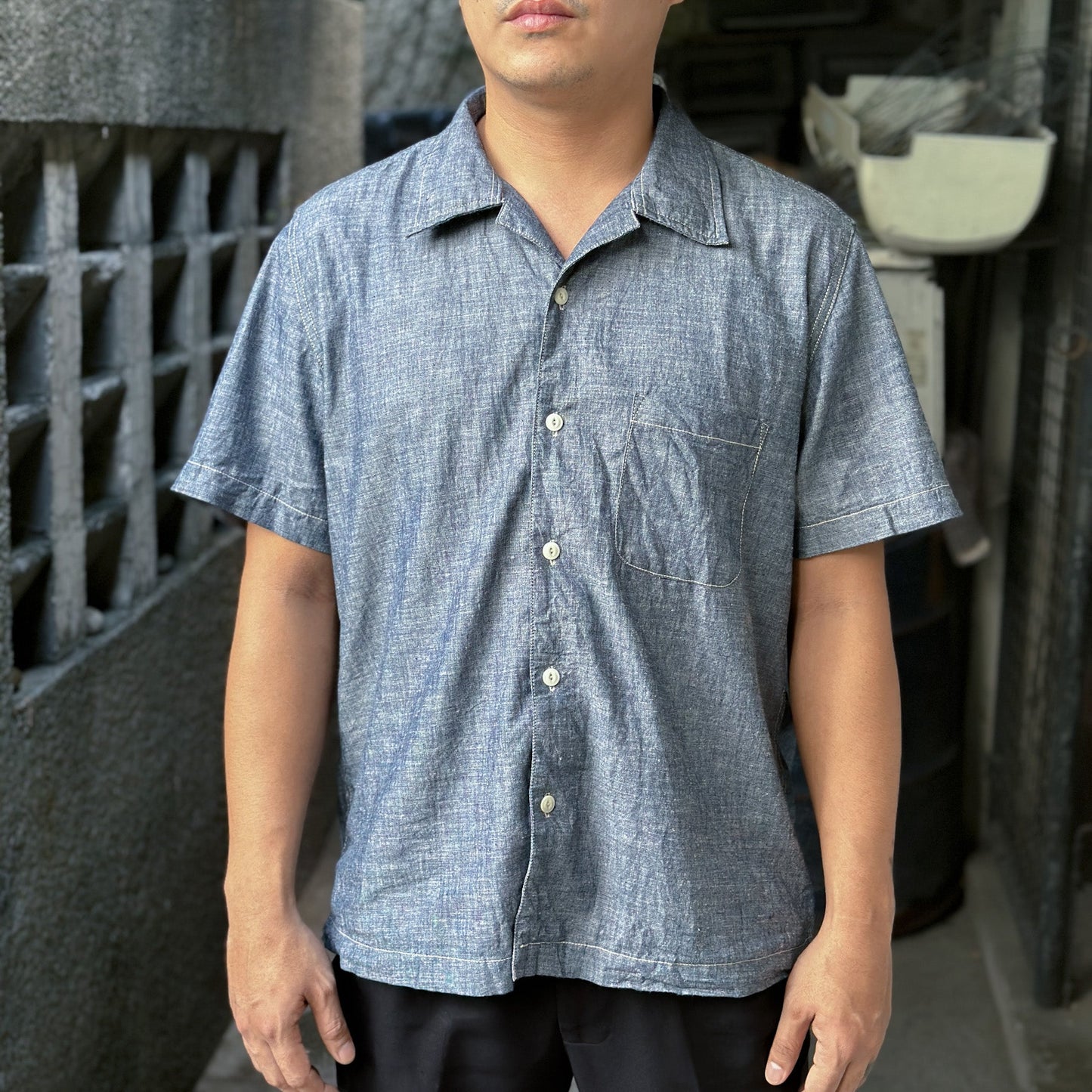 Chambray Camp Shirt - Dark Blue - Johnny's Wear Alls