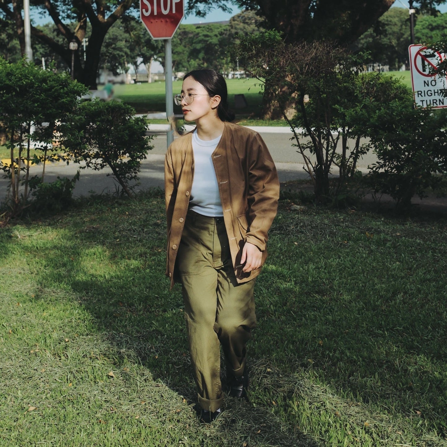 Collarless Twill Jacket - Khaki - Johnny's Wear Alls