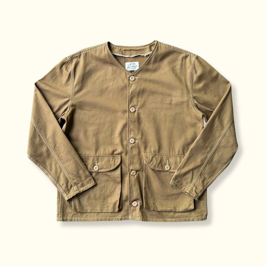 Collarless Twill Jacket - Khaki - Johnny's Wear Alls