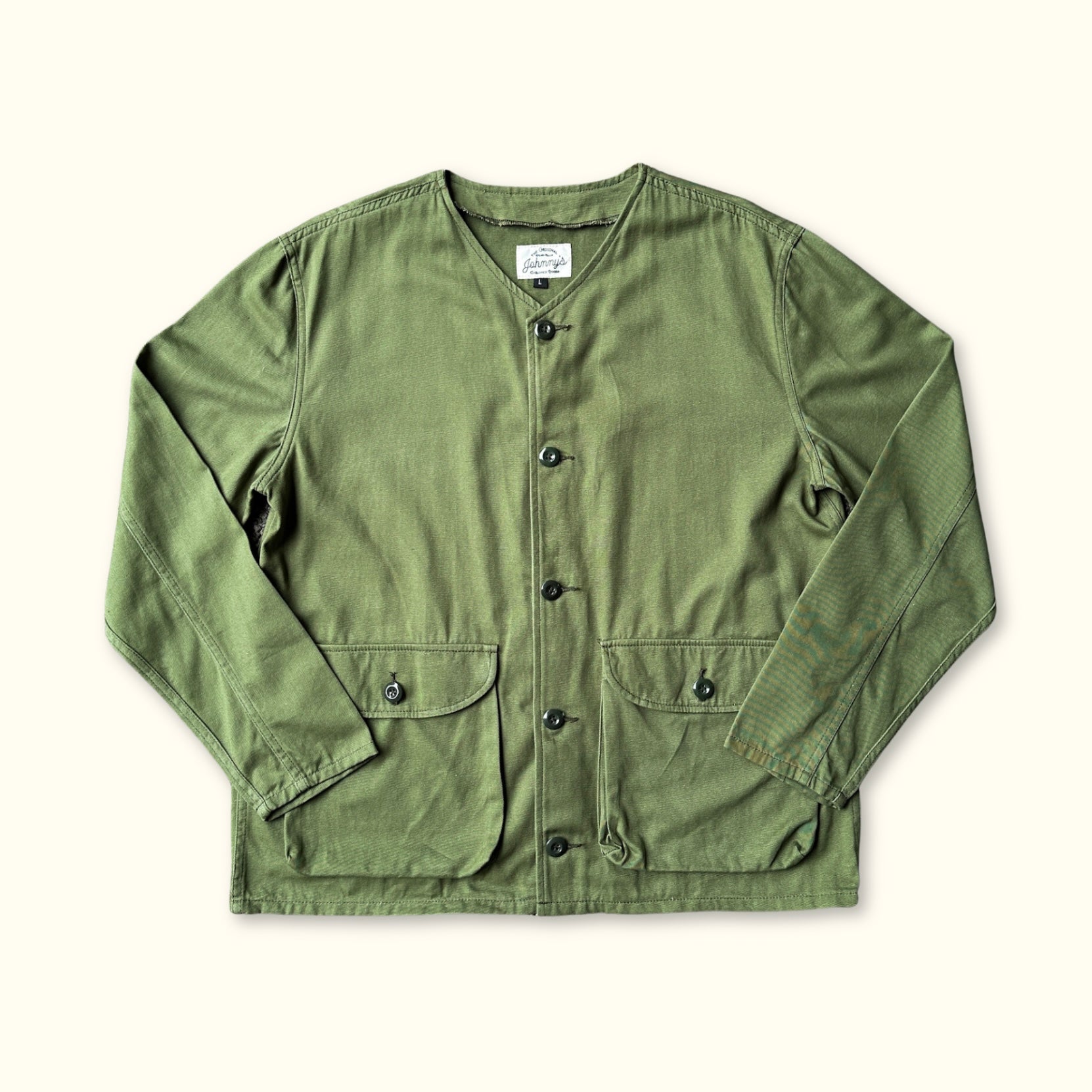 Collarless Twill Jacket - Olive Green - Johnny's Wear Alls