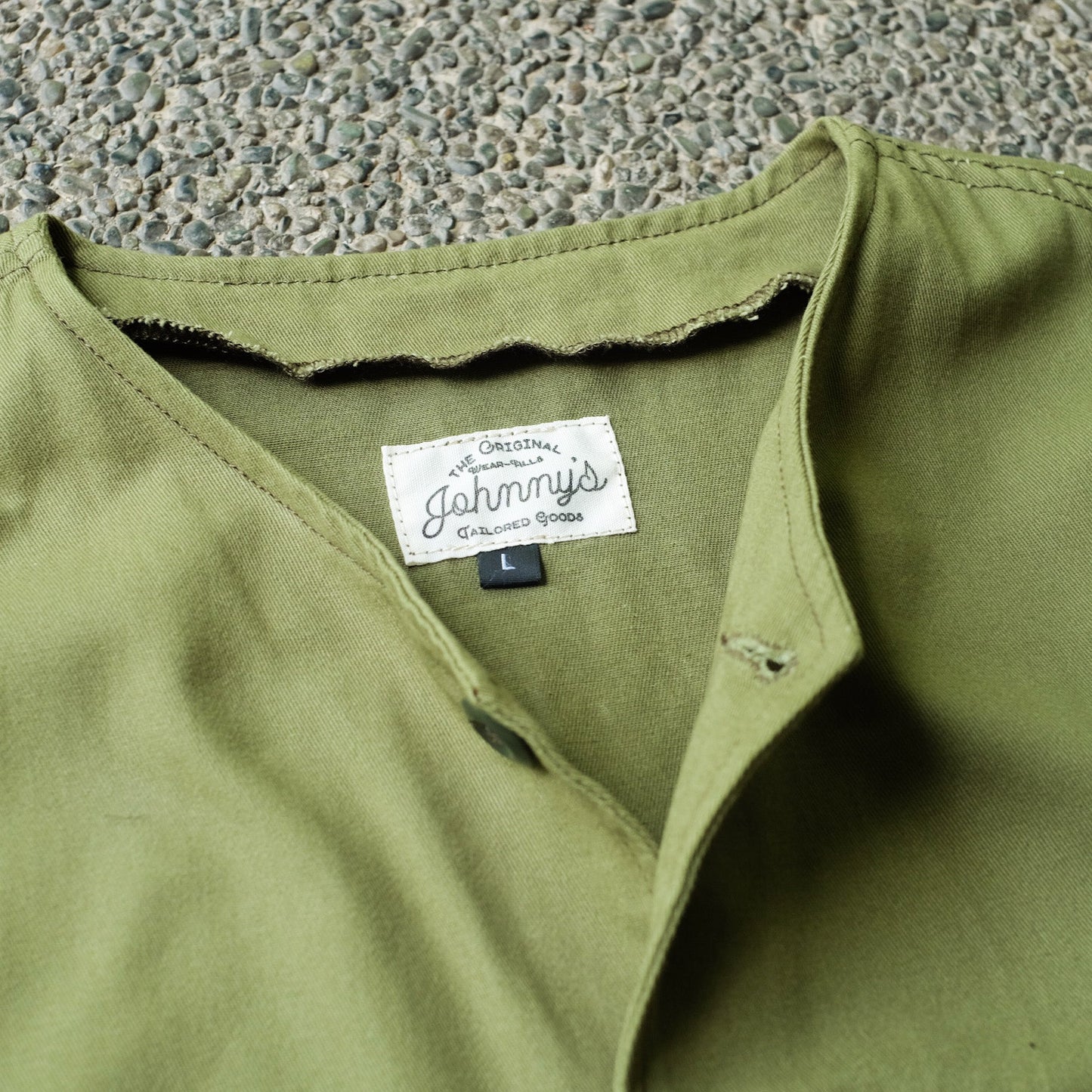 Collarless Twill Jacket - Olive Green - Johnny's Wear Alls