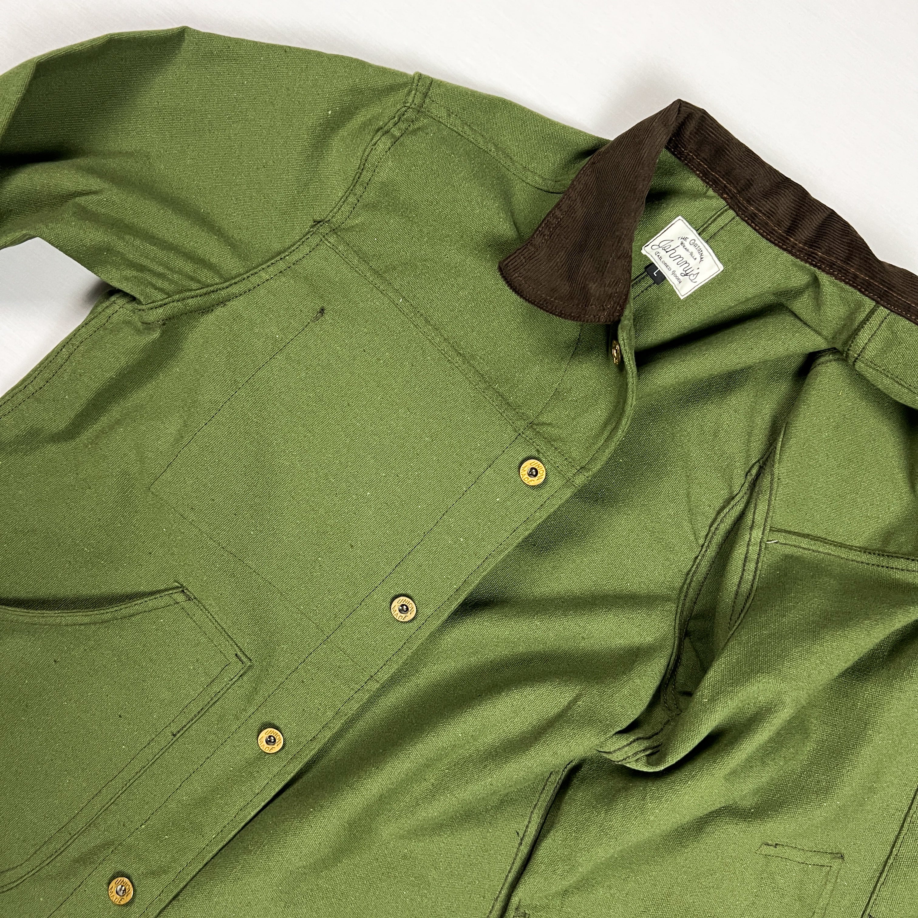 Cord Collar Canvas Work Jacket - Olive Green/Brown
