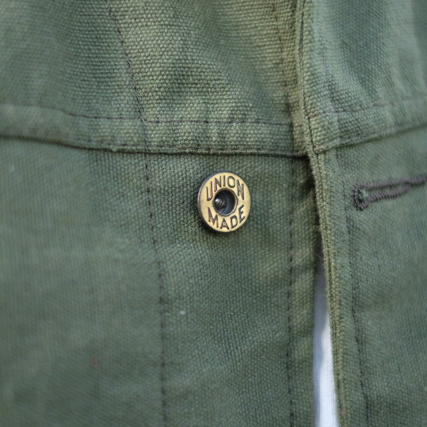 Cord Collar Canvas Work Jacket - Olive Green/Brown