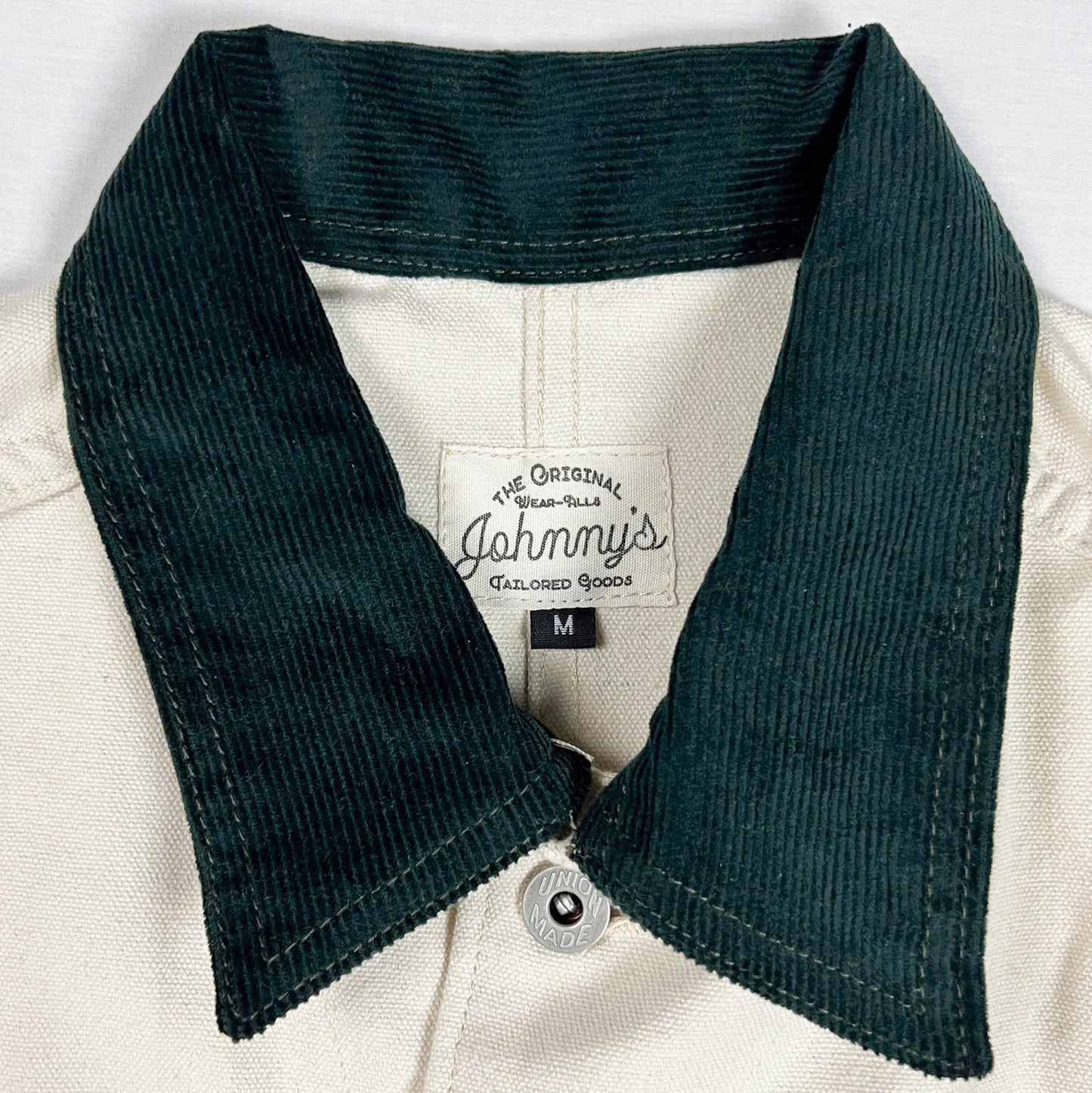 Cord Collar Canvas Work Jacket - Natural/Dark Green