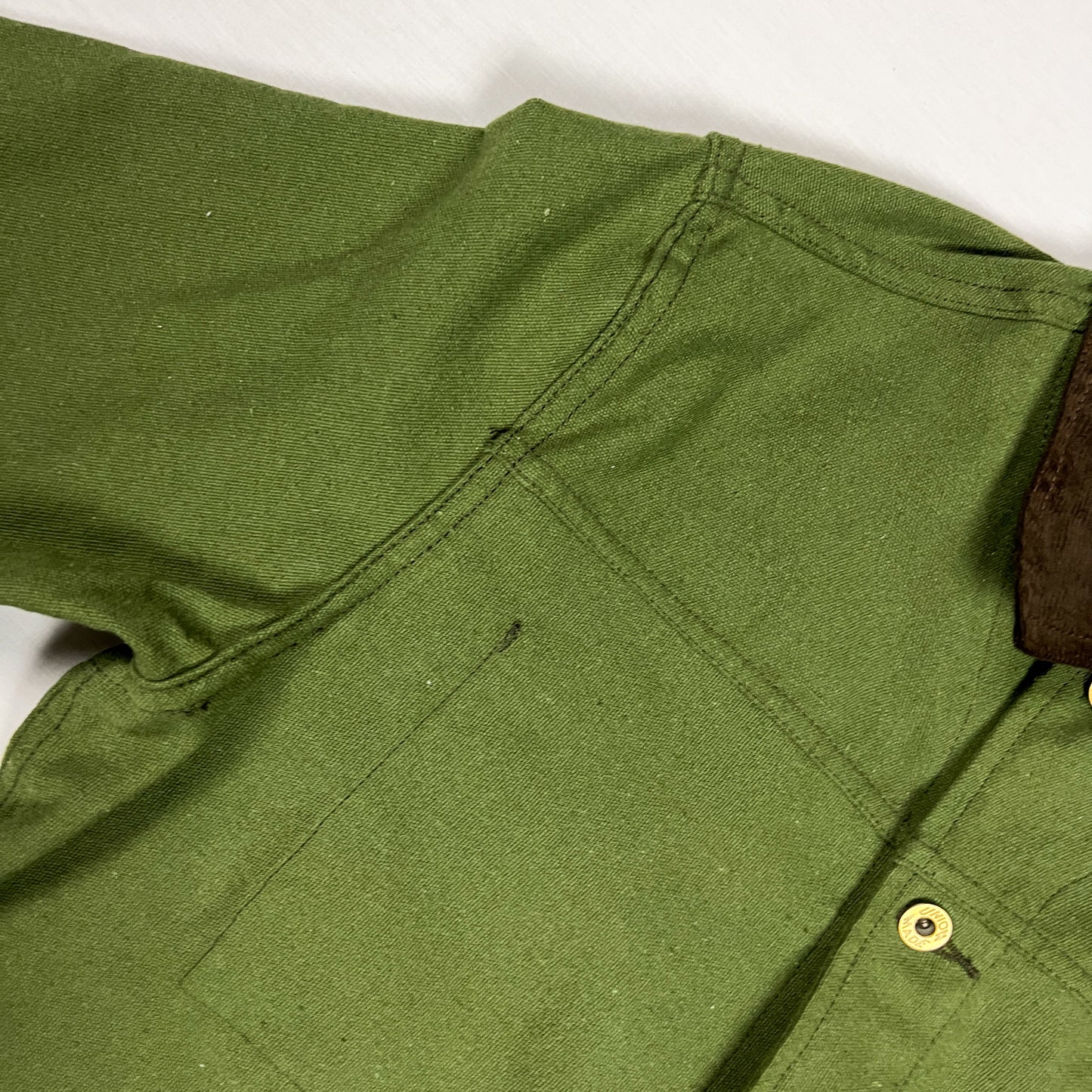 Cord Collar Canvas Work Jacket - Olive Green/Brown