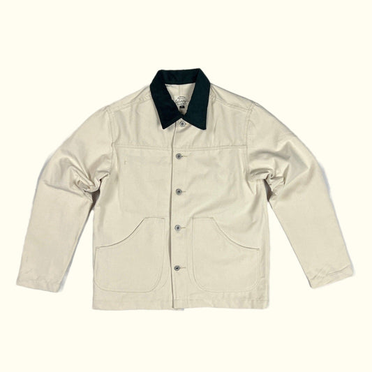 Cord Collar Canvas Work Jacket - Natural/Dark Green