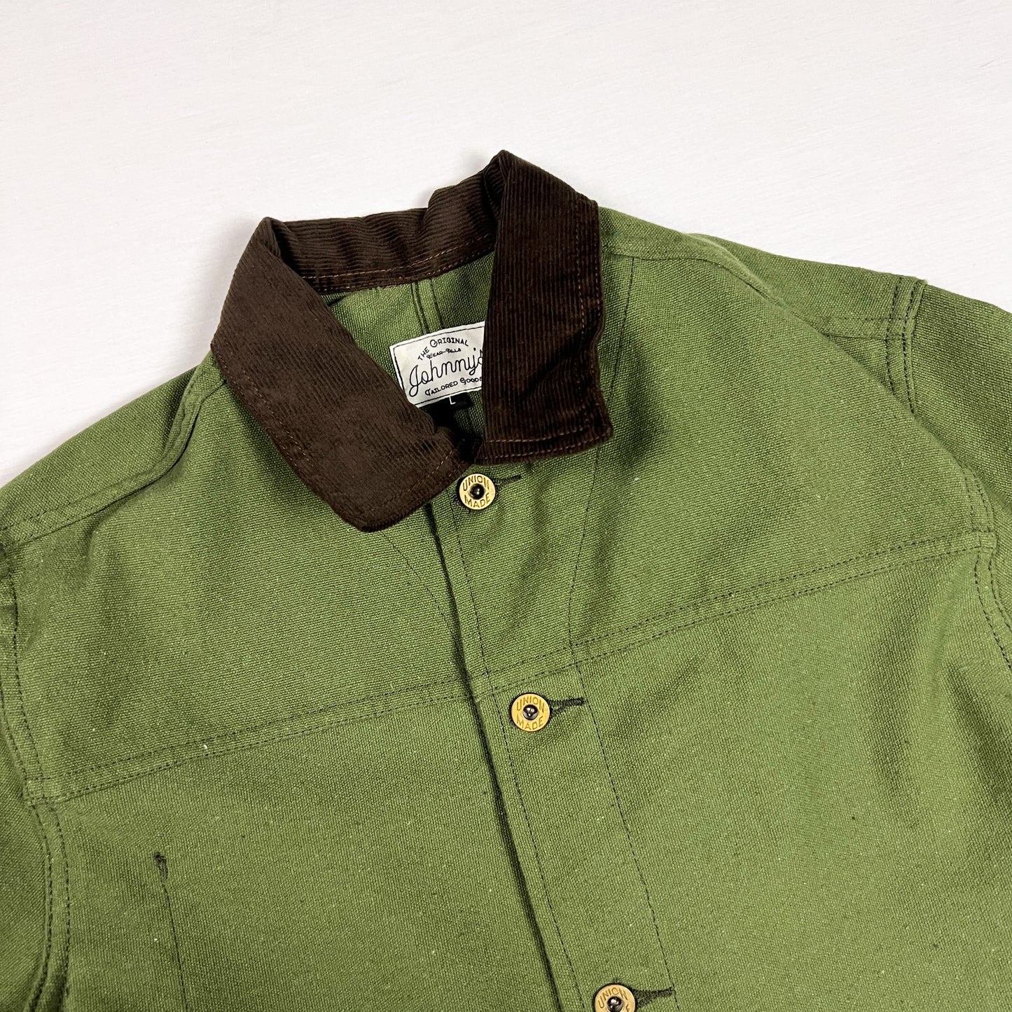 Cord Collar Canvas Work Jacket - Olive Green/Brown