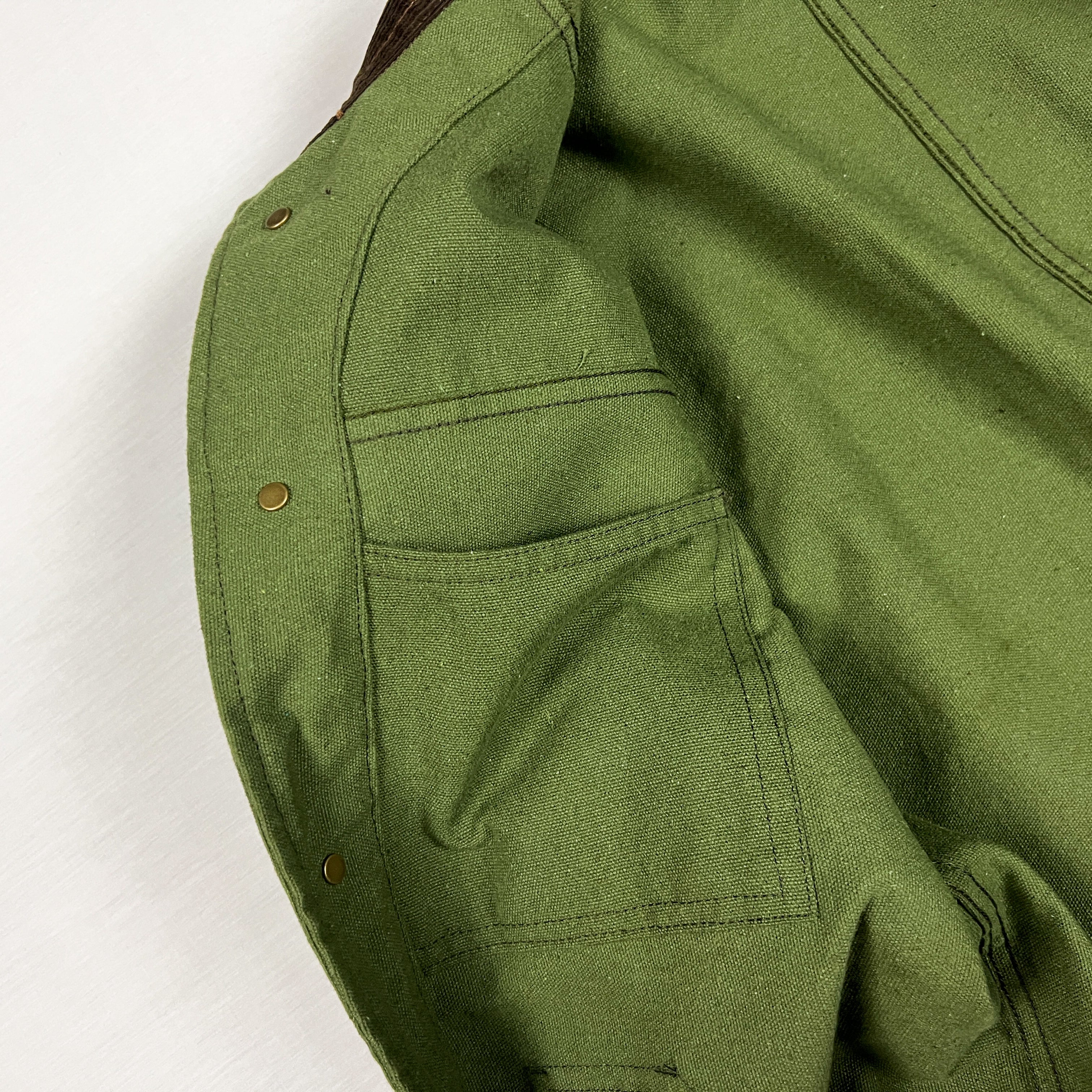 Cord Collar Canvas Work Jacket - Olive Green/Brown