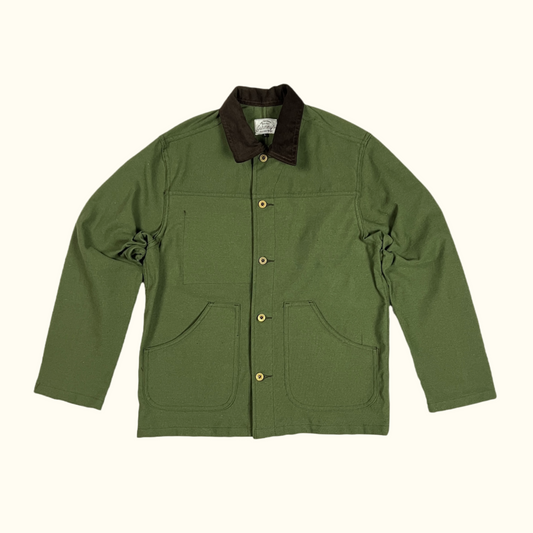 Cord Collar Canvas Work Jacket - Olive Green/Brown