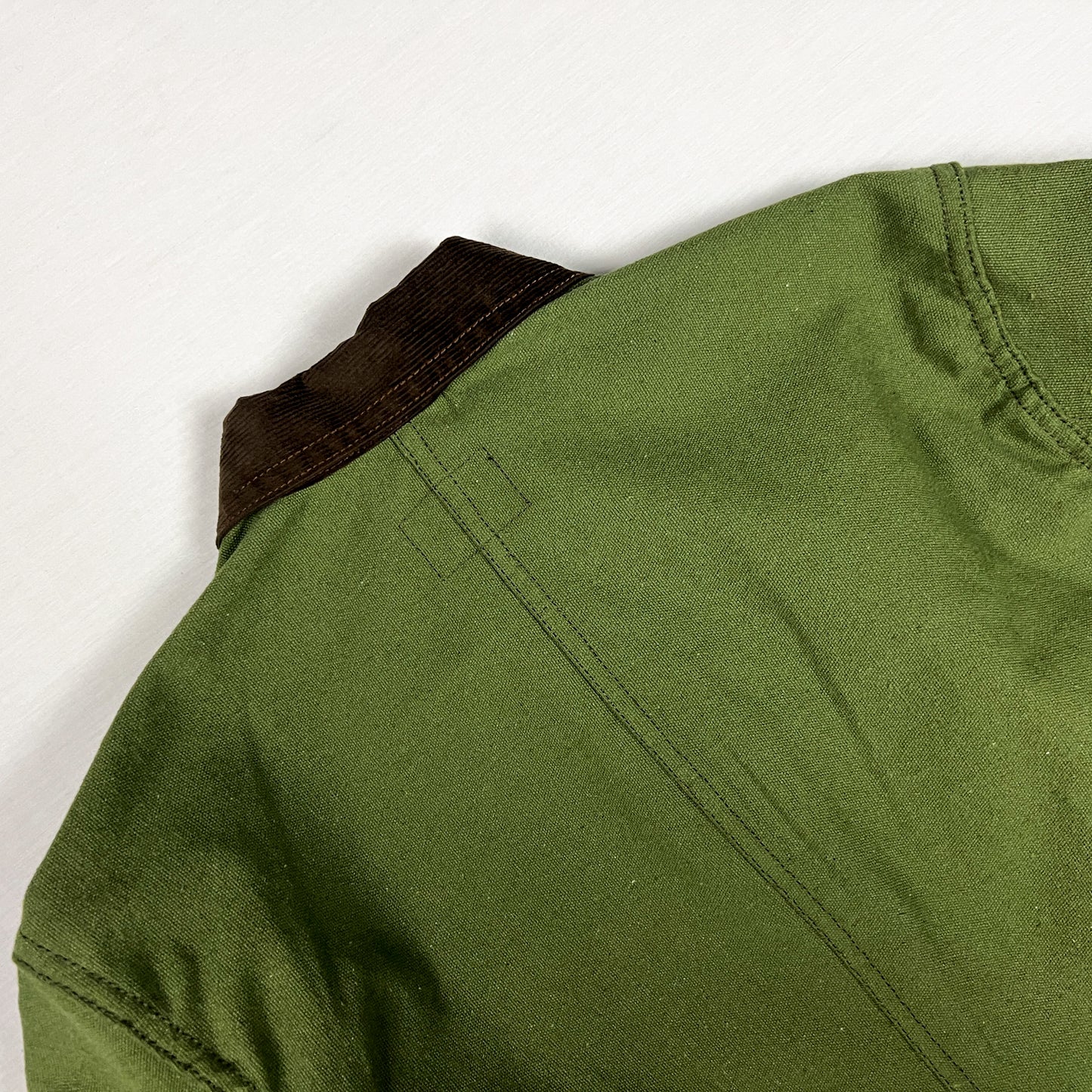 Cord Collar Canvas Work Jacket - Olive Green/Brown