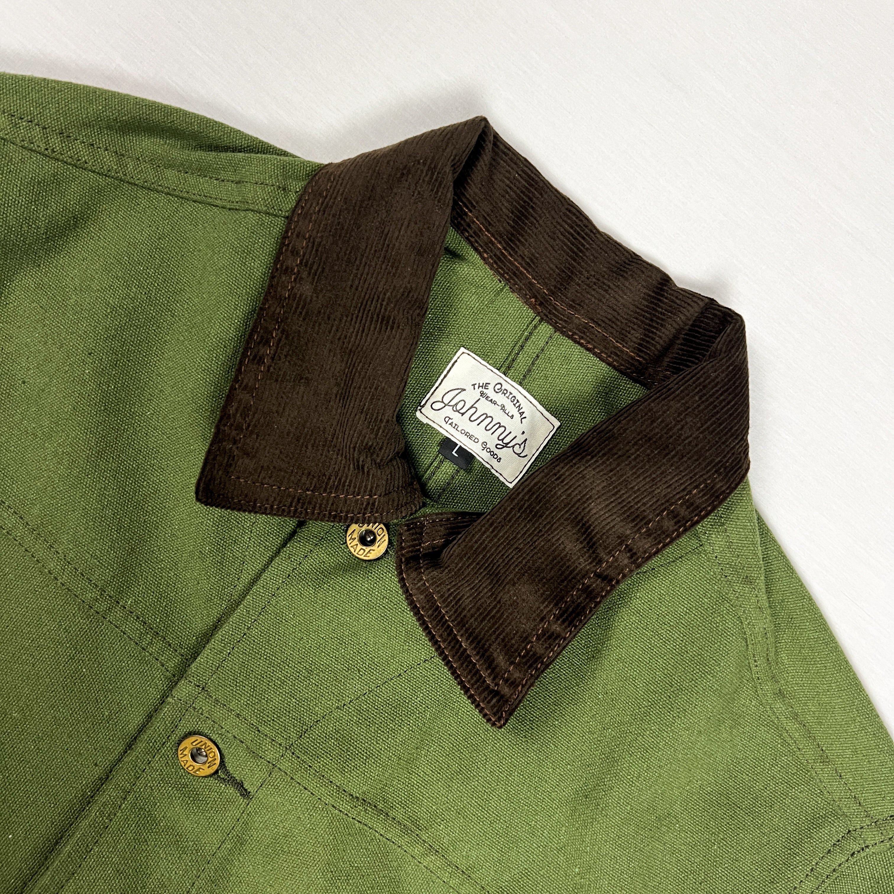 Cord Collar Canvas Work Jacket - Olive Green/Brown