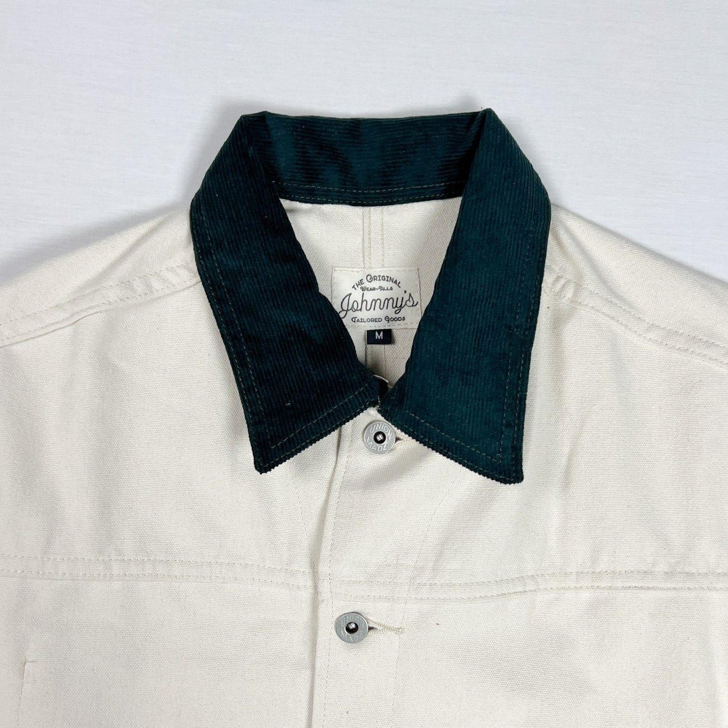 Cord Collar Canvas Work Jacket - Natural/Dark Green