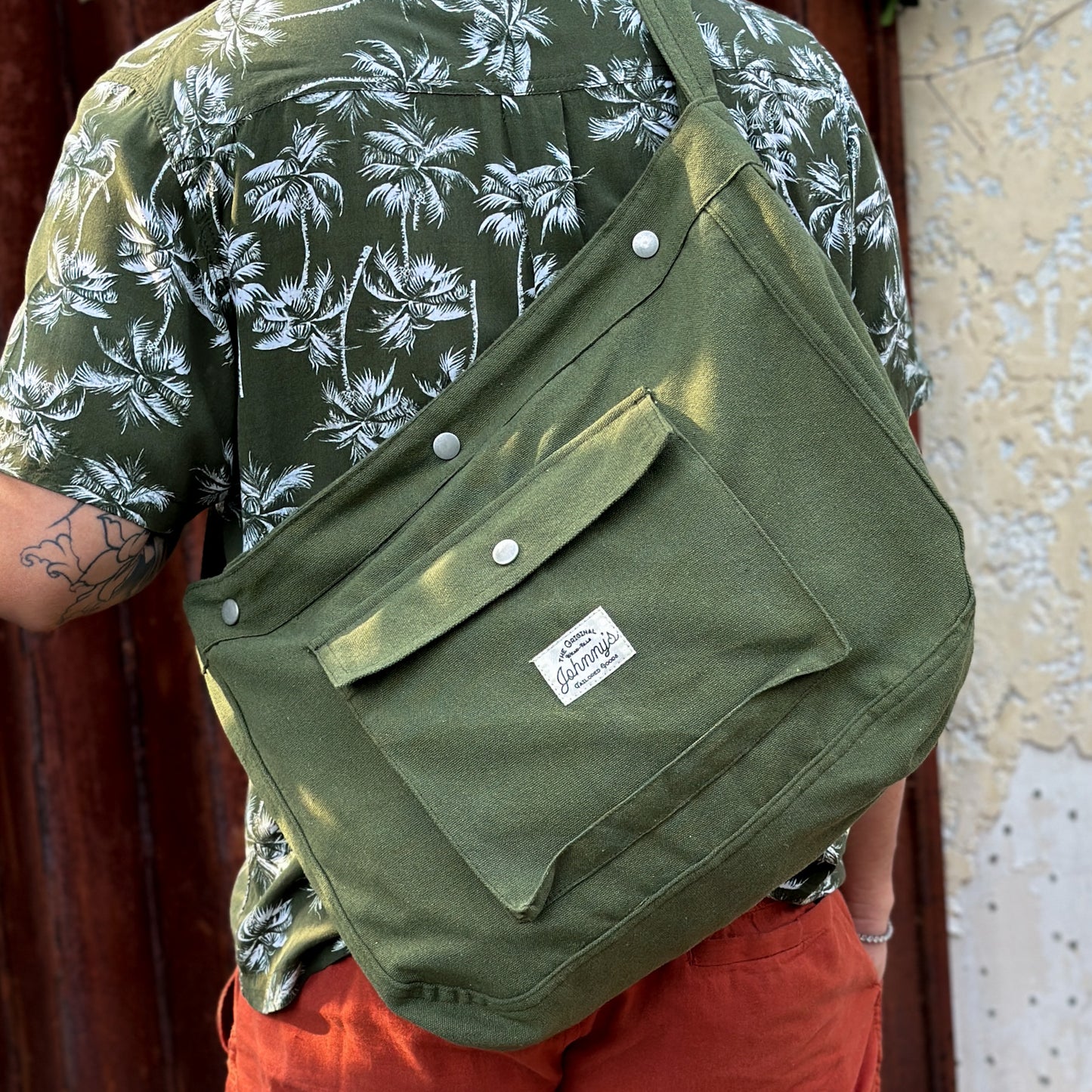 Canvas Paperboy Bag - Olive Green