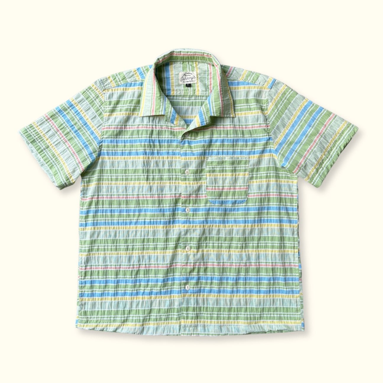 Seersucker Camp Shirt - Striped Green - Johnny's Wear Alls