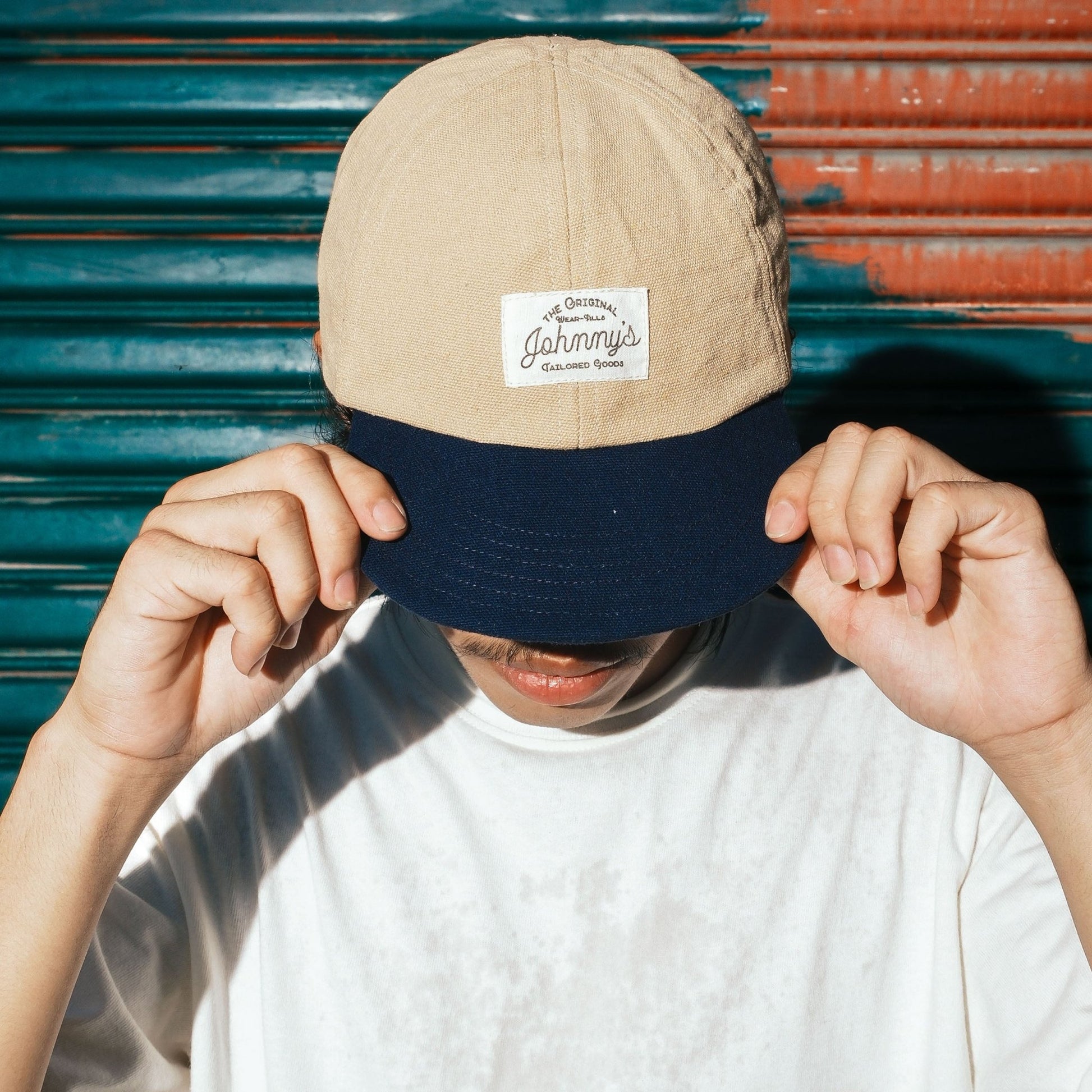 Soft-Brim Canvas Cap - Tan/Navy - Johnny's Wear Alls